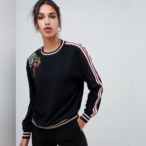 Ted Baker London Black Floral Embroidered Sweatshirt Metallic Trim Size 2 US 6